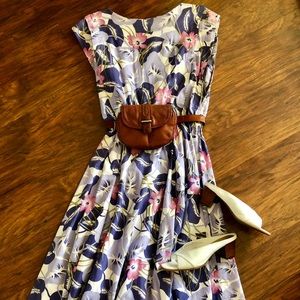 Vtg 80s HI/Tropical Print Midi Dress